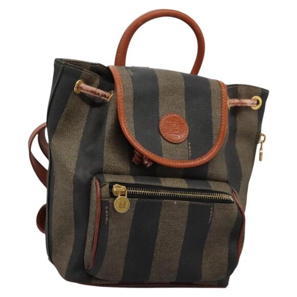 FENDI Pecan Canvas Backpack Brown Black Gold - Picture 1 of 14